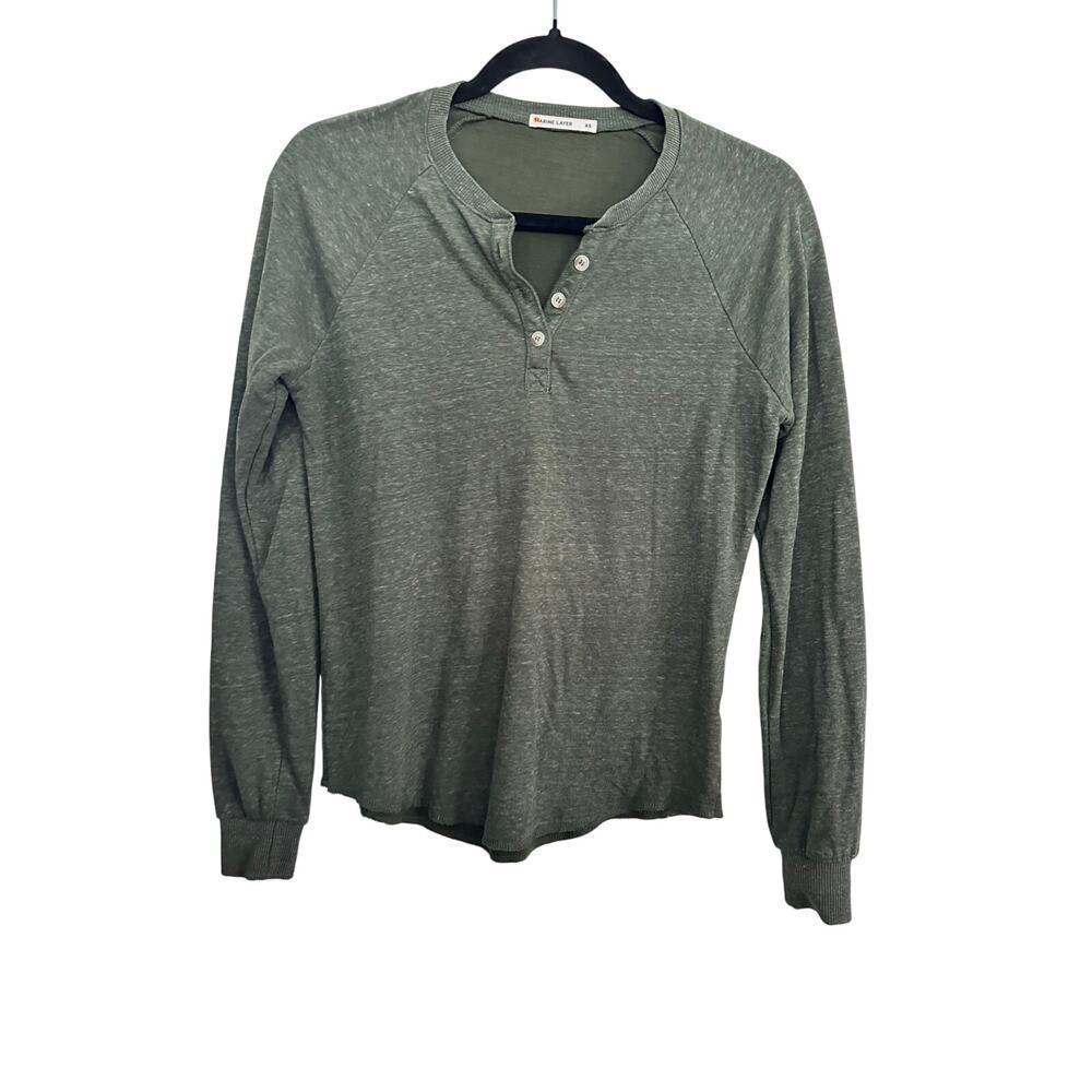 Marine Layer Women's Green Double Knit Long Sleeve Henley Shirt Size XS